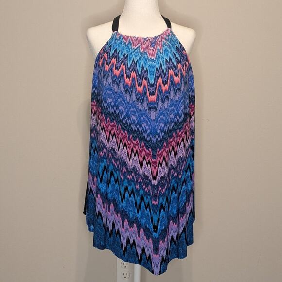 Aqua Green Other - Aqua Green Women's Swim Halter Back Tankini Top Blue & Pink Chevron Size XL